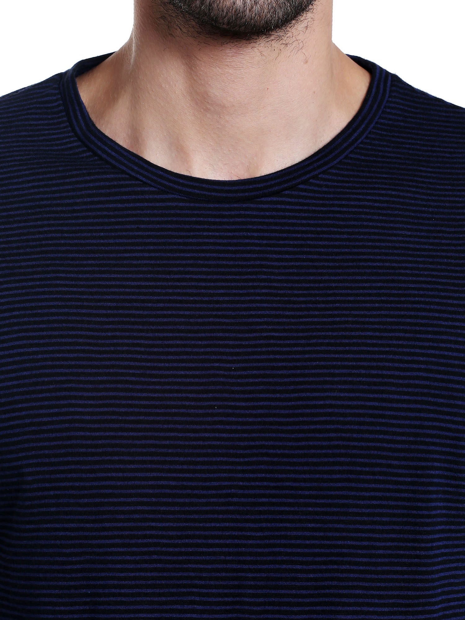 Dark Blue Striped Crew Neck T-Shirt