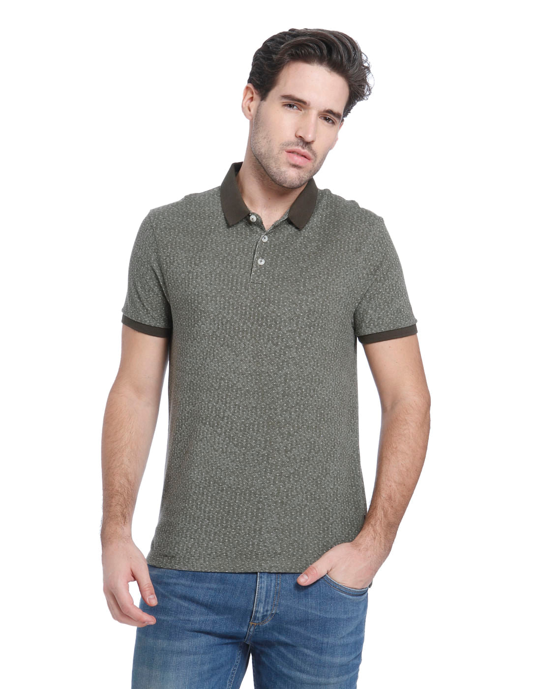 Green Printed Polo T-Shirt - S