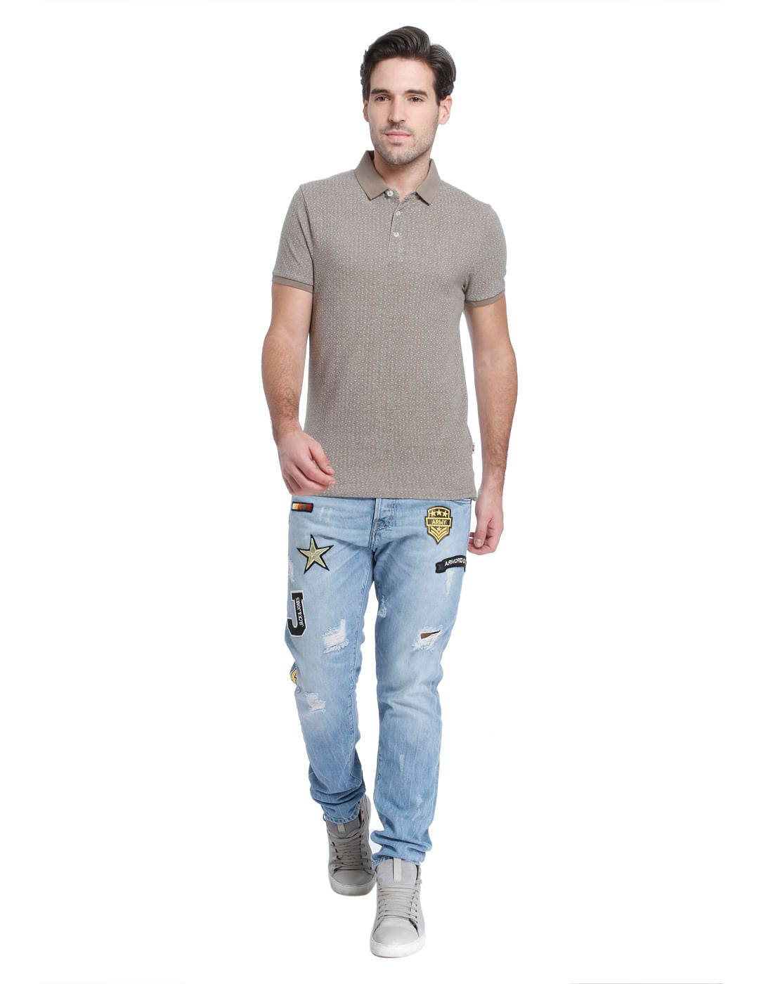 Grey Printed Polo T-Shirt