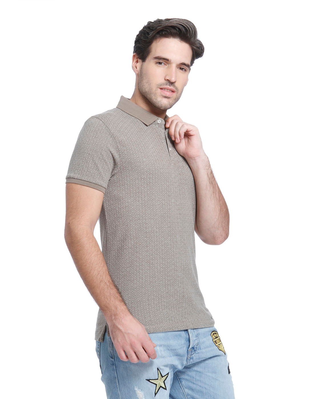 Grey Printed Polo T-Shirt