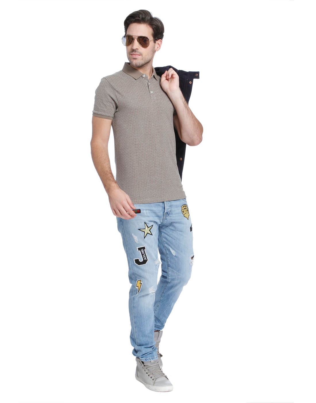 Grey Printed Polo T-Shirt