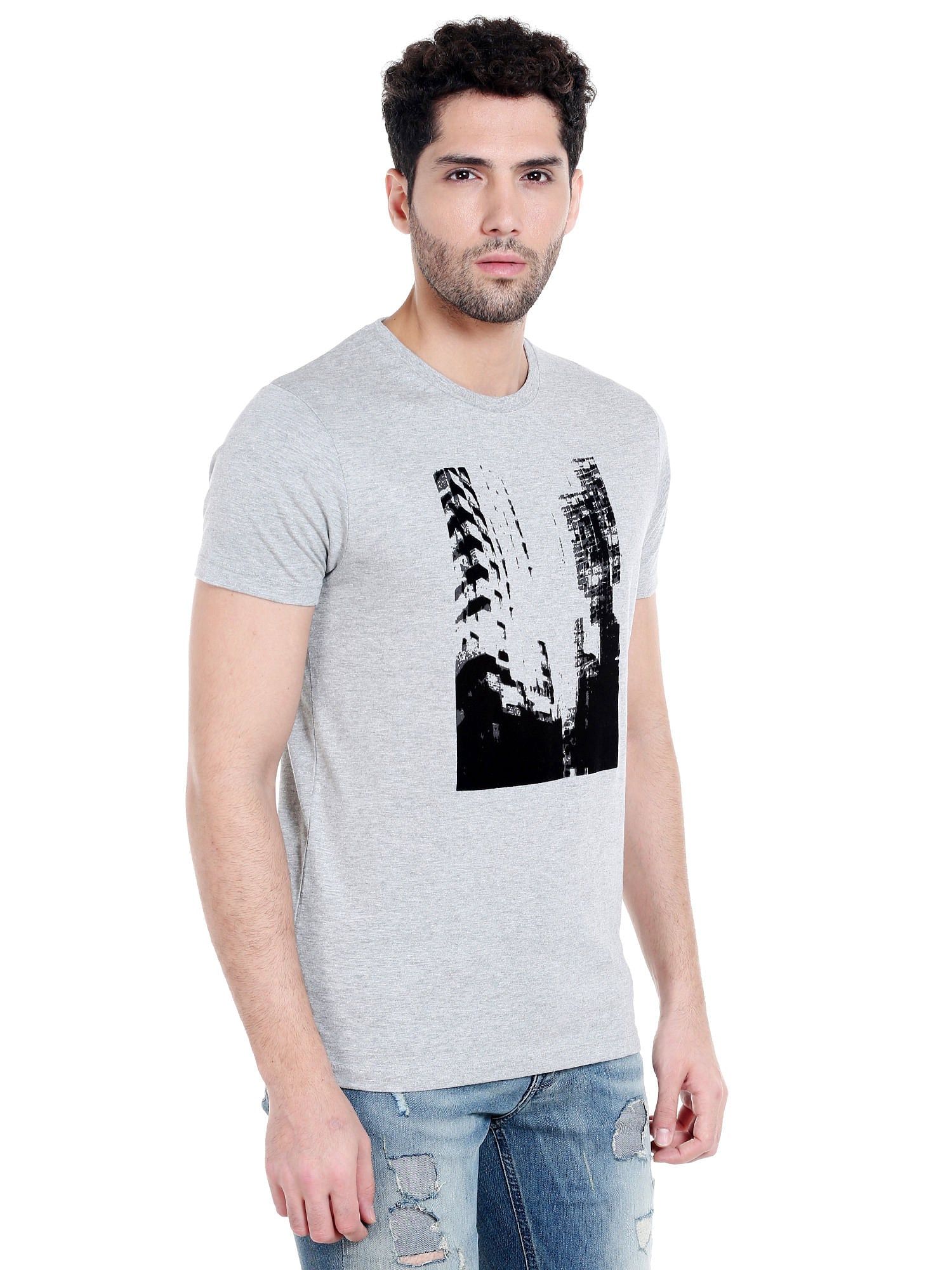 Light Grey Graphic Print Crew Neck T-Shirt