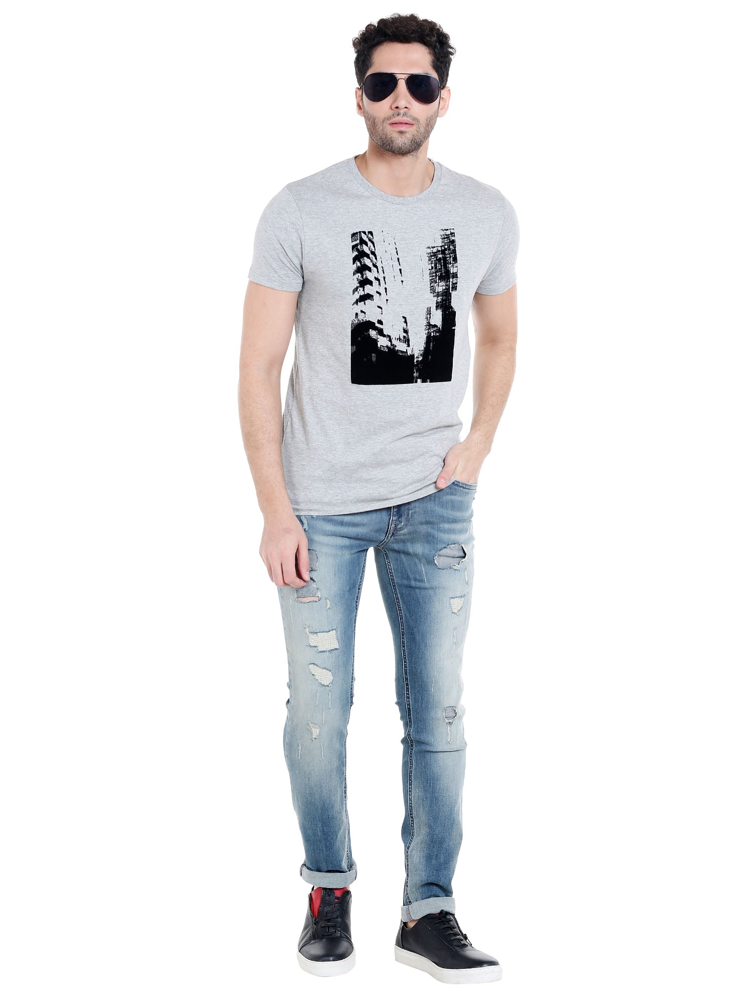 Light Grey Graphic Print Crew Neck T-Shirt