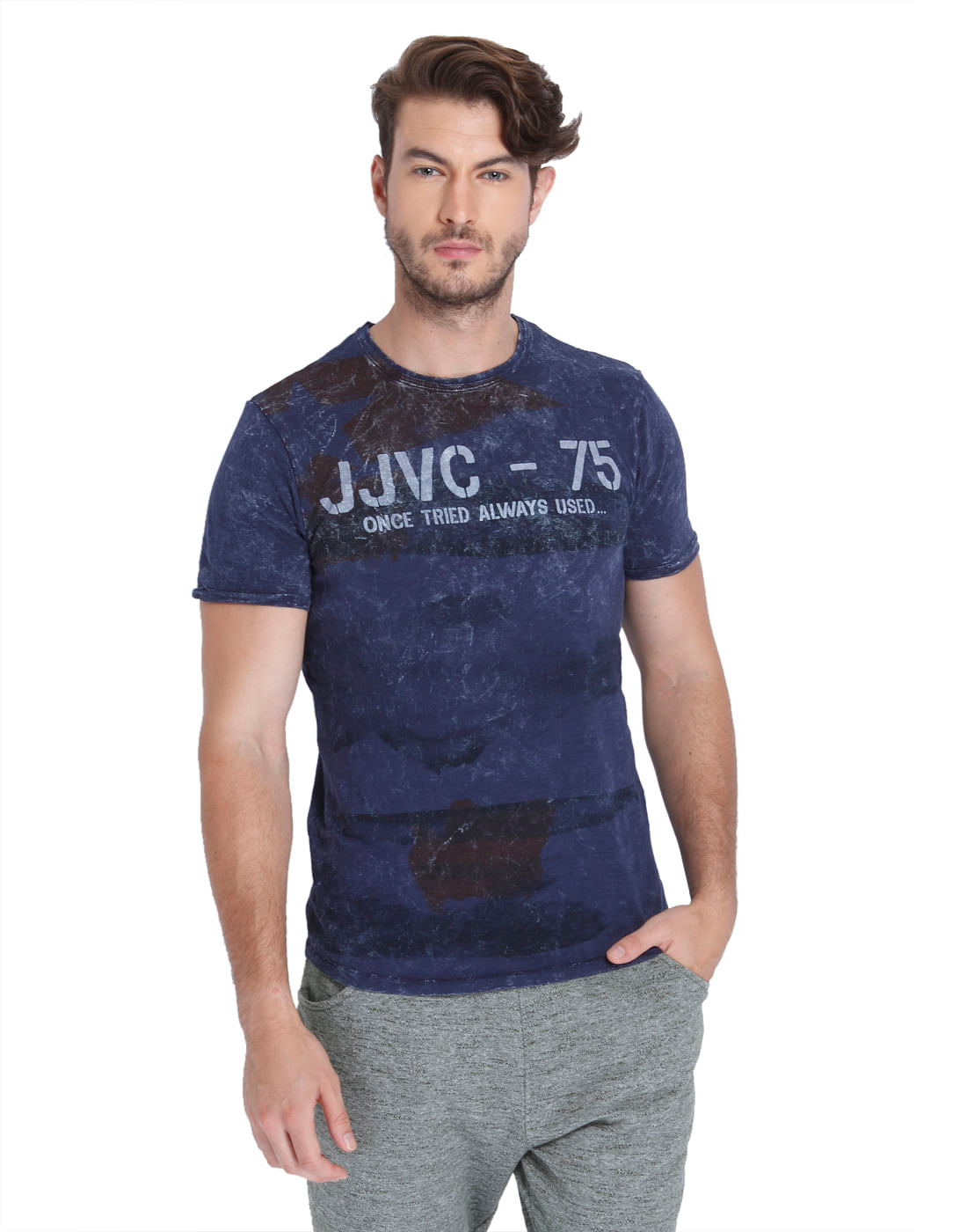 Blue Graphic Print Crew Neck T-Shirt - S