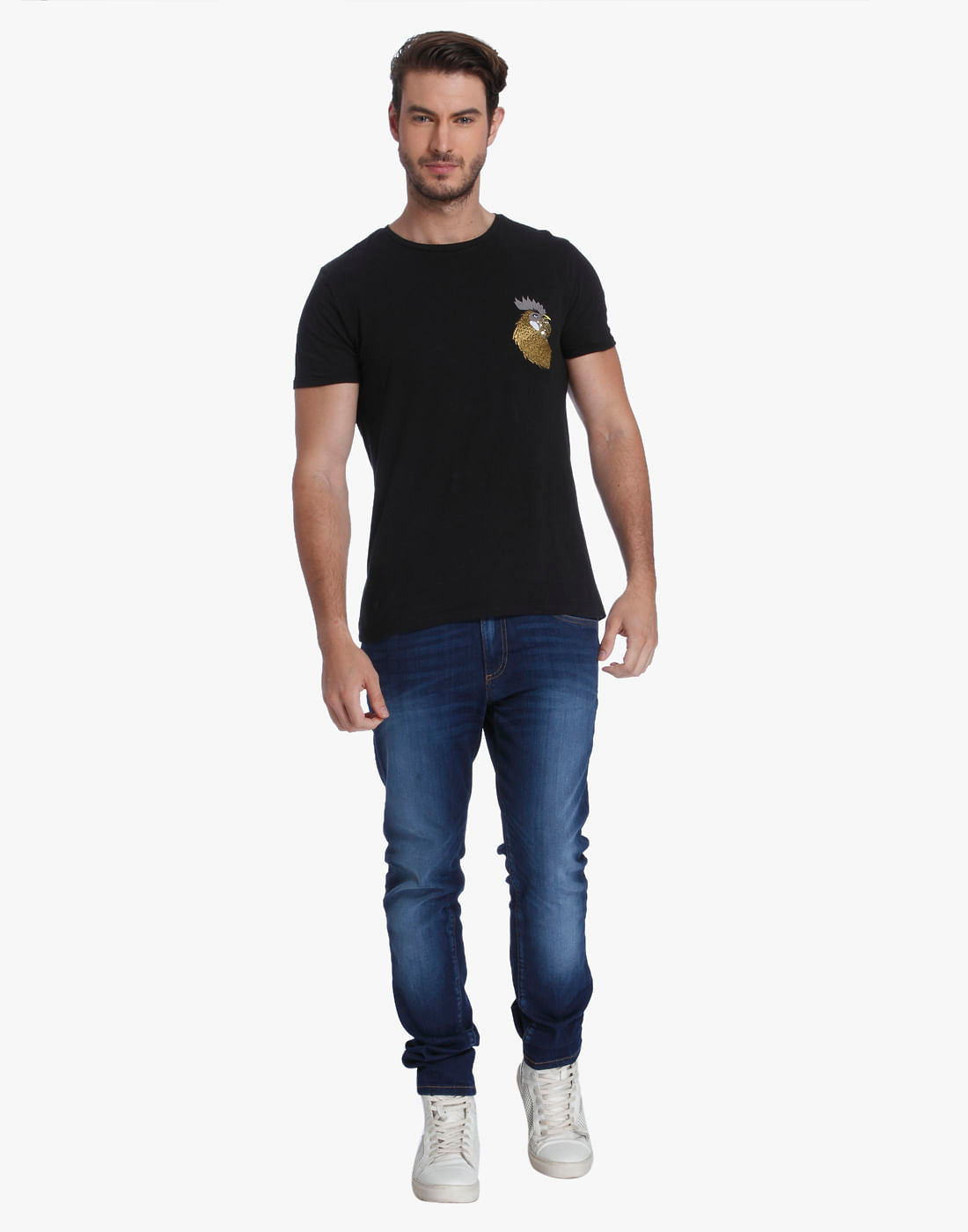 Black Embellished Crew Neck T-Shirt
