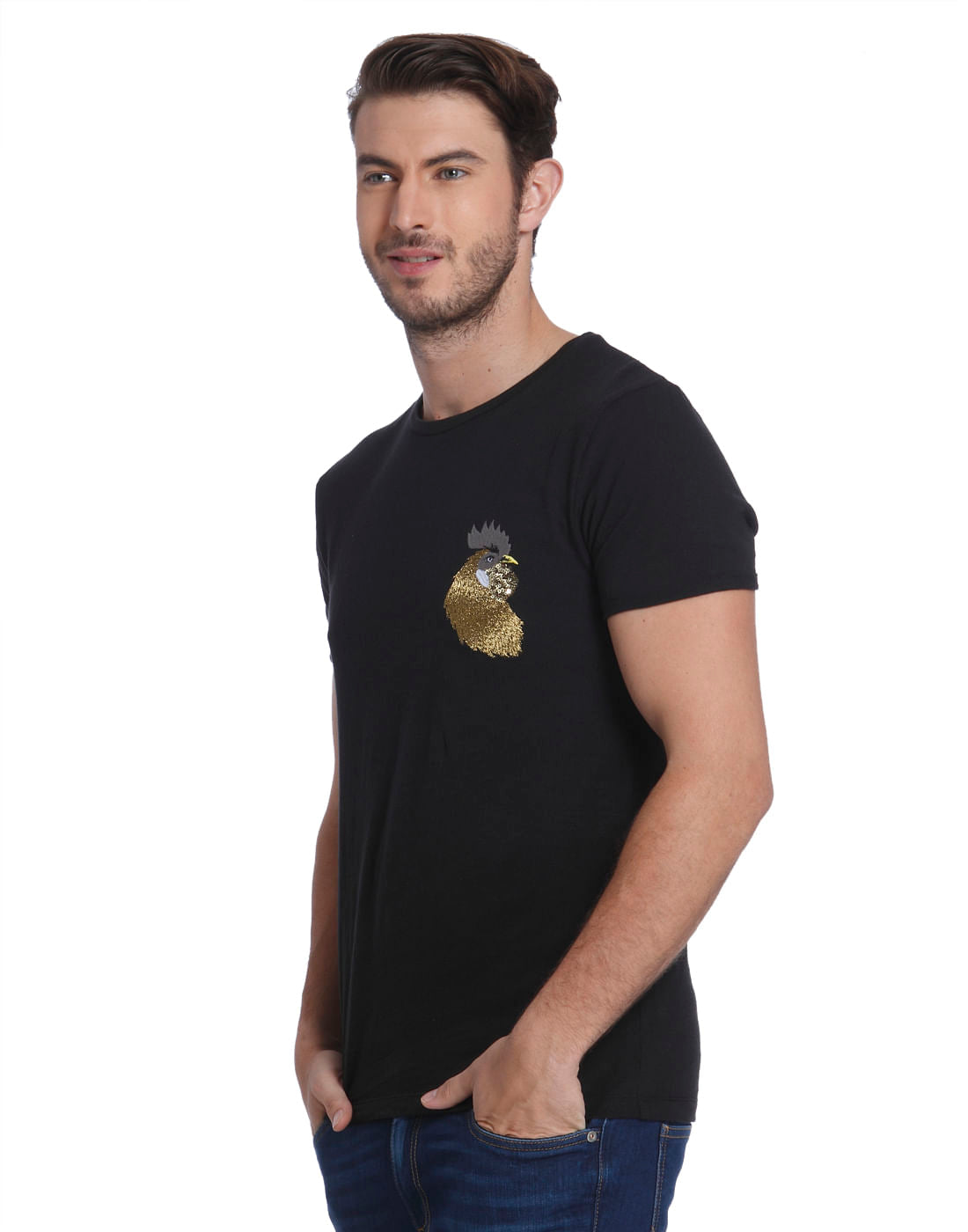 Black Embellished Crew Neck T-Shirt