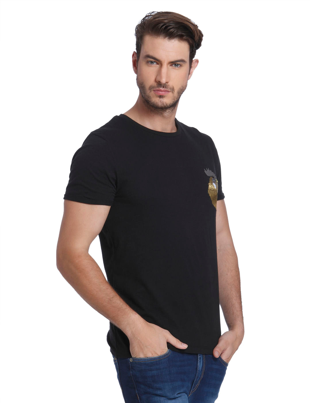 Black Embellished Crew Neck T-Shirt