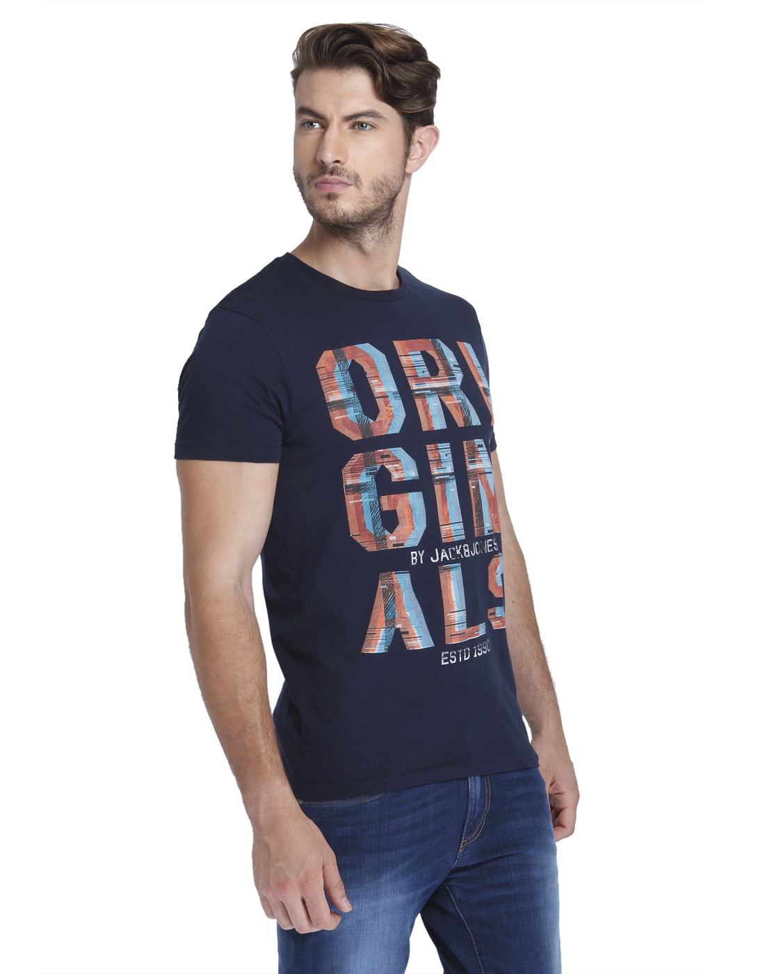 Dark Blue Graphic Print Crew Neck T-Shirt