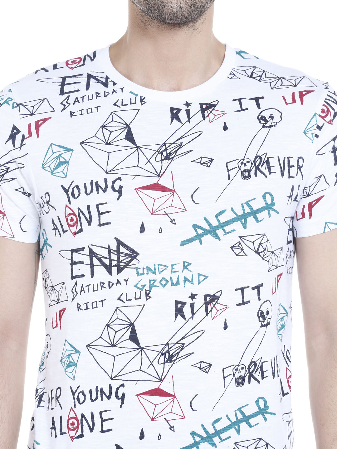 White Scribble Print Crew Neck T-Shirt