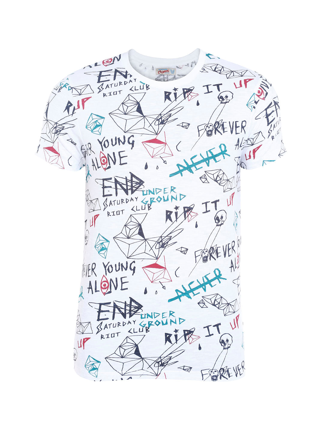White Scribble Print Crew Neck T-Shirt