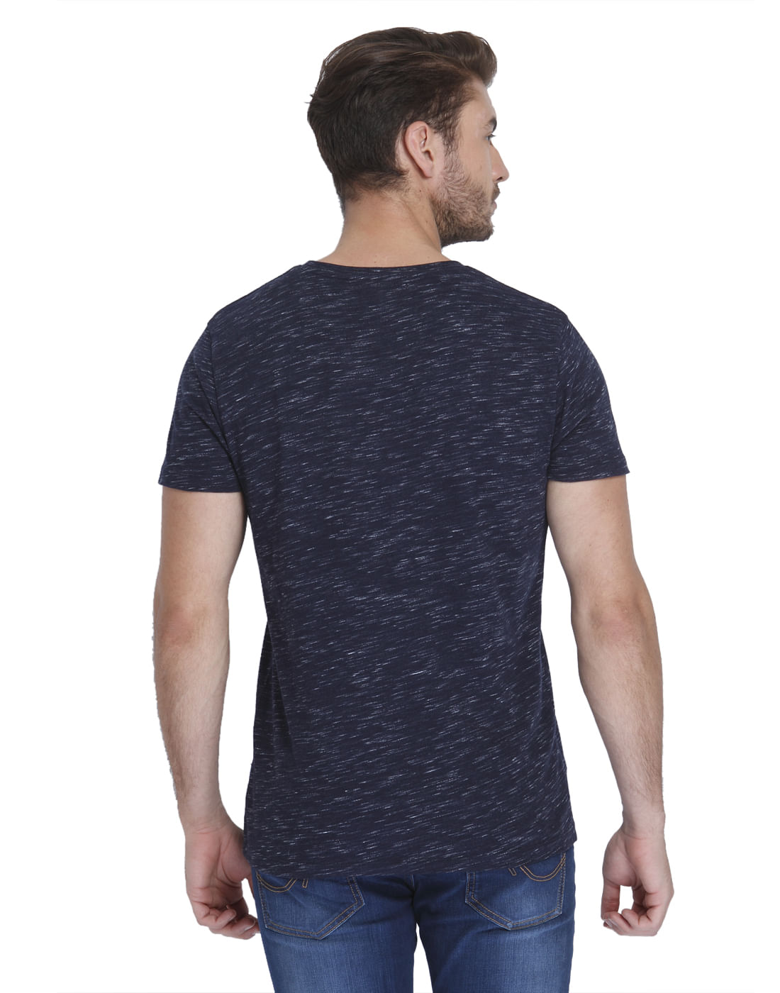 Dark Blue Rose Print Crew Neck T-Shirt