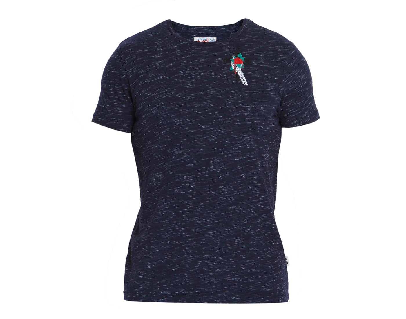 Dark Blue Rose Print Crew Neck T-Shirt