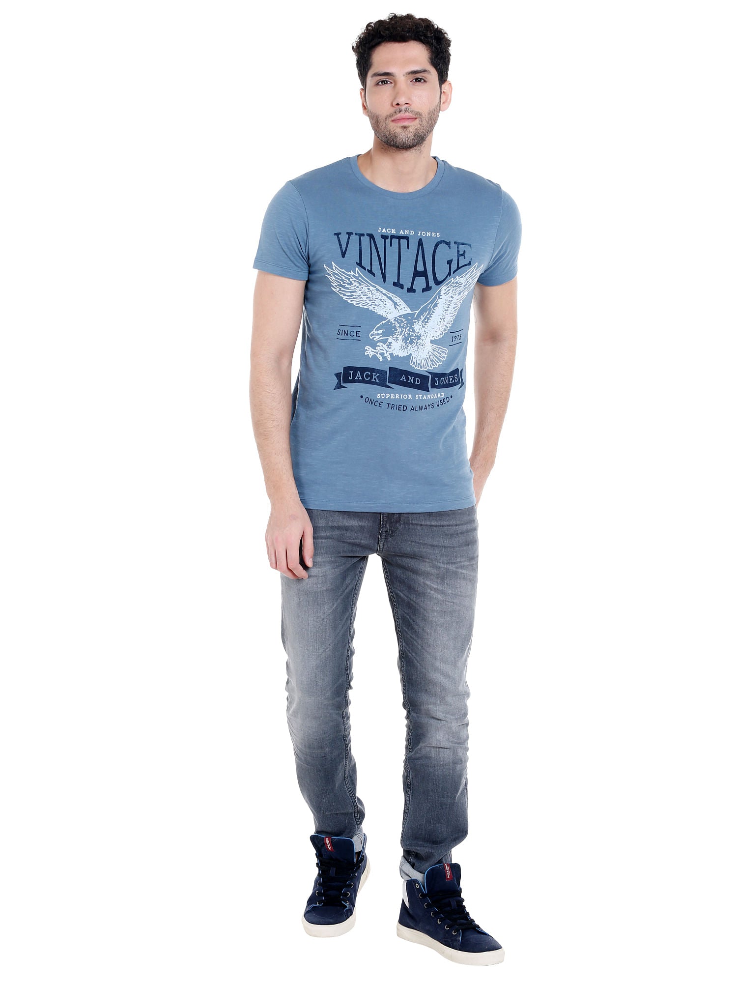 Blue Graphic Print Crew Neck T-Shirt