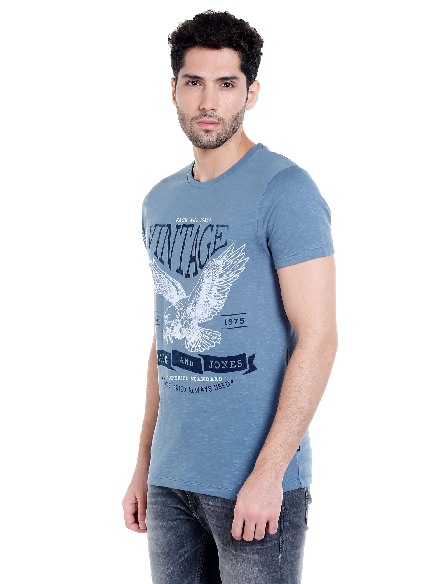 Blue Graphic Print Crew Neck T-Shirt