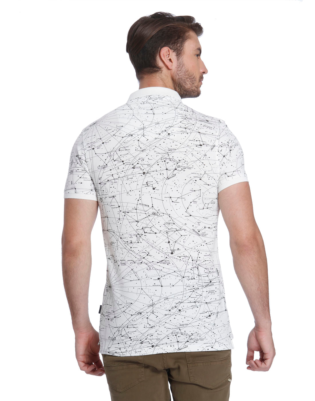 White Astronomical Print Polo T-Shirt