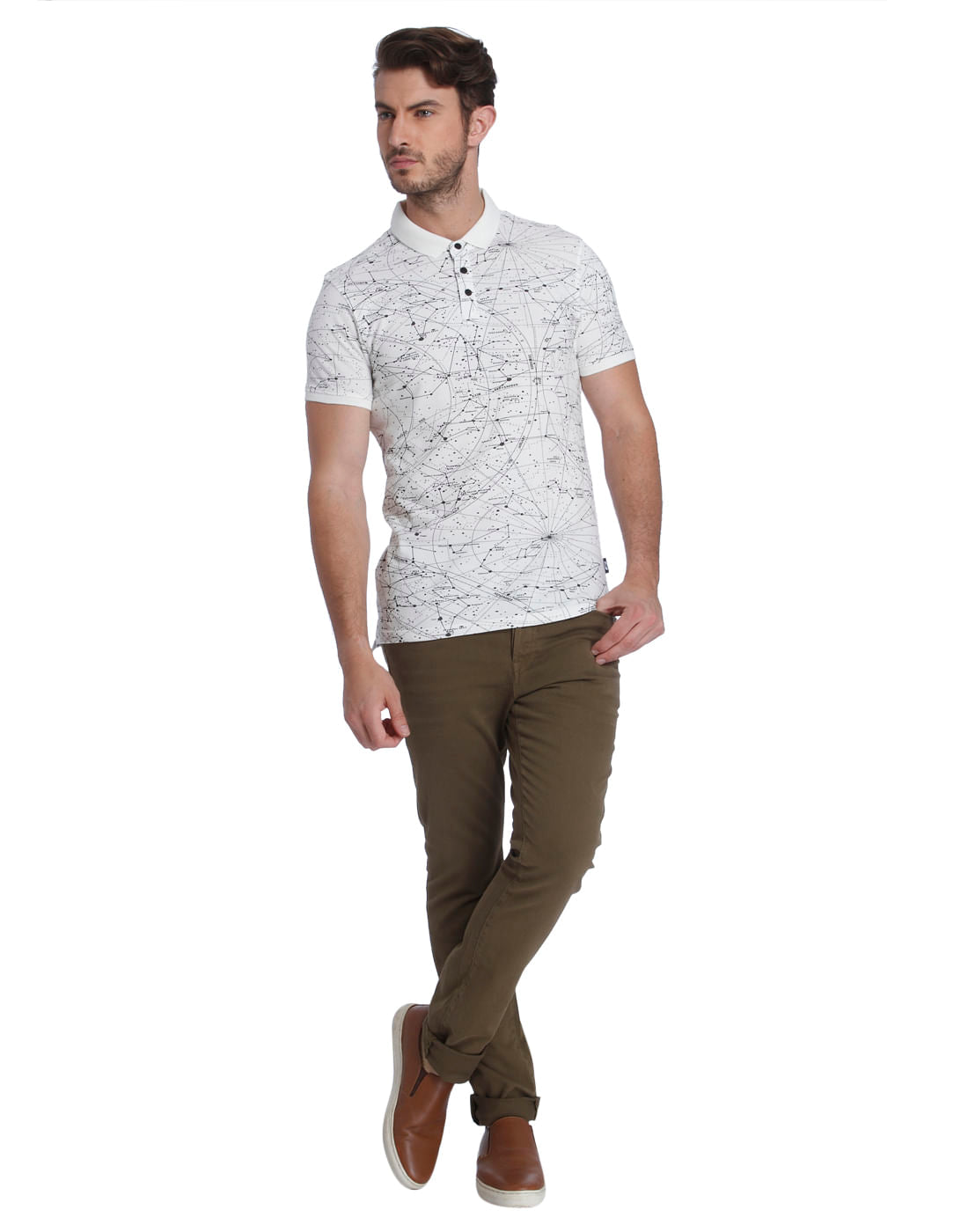 White Astronomical Print Polo T-Shirt