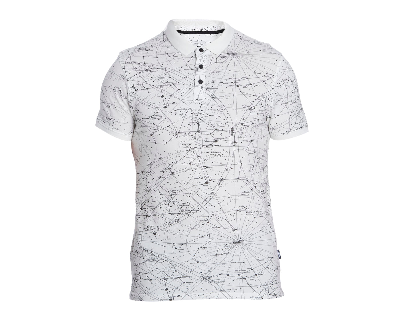 White Astronomical Print Polo T-Shirt