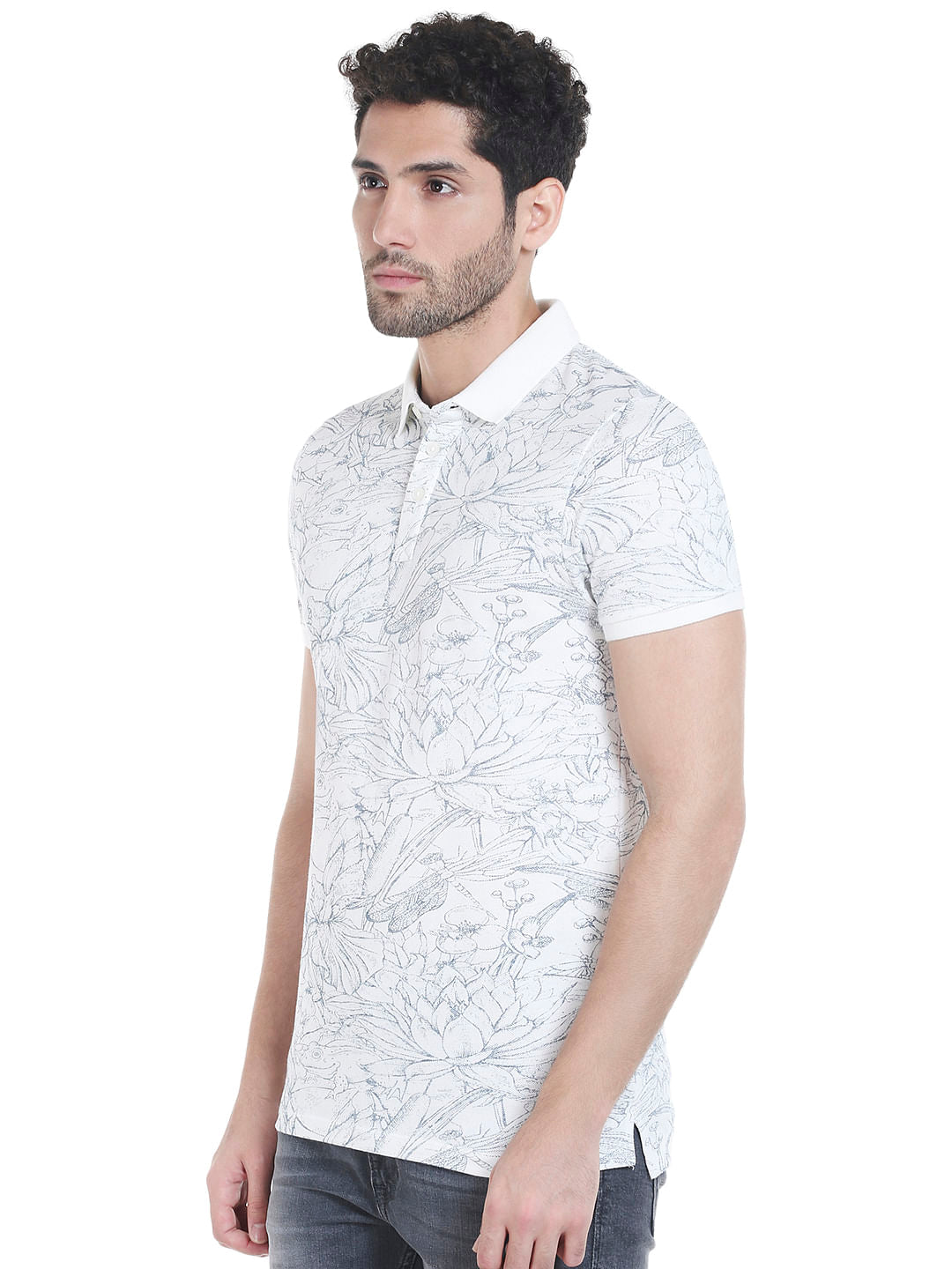White All Over Print Polo T-Shirt