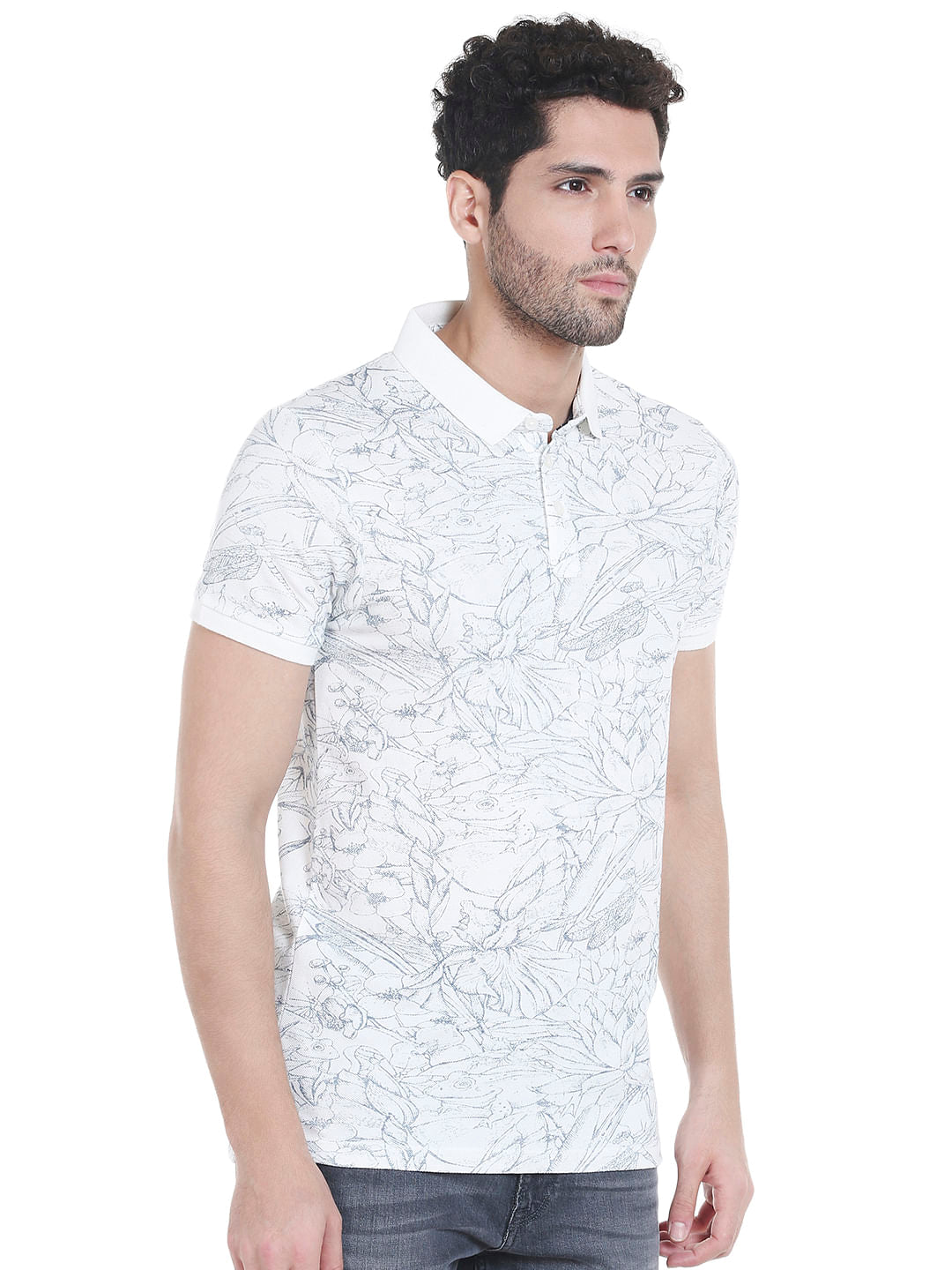 White All Over Print Polo T-Shirt