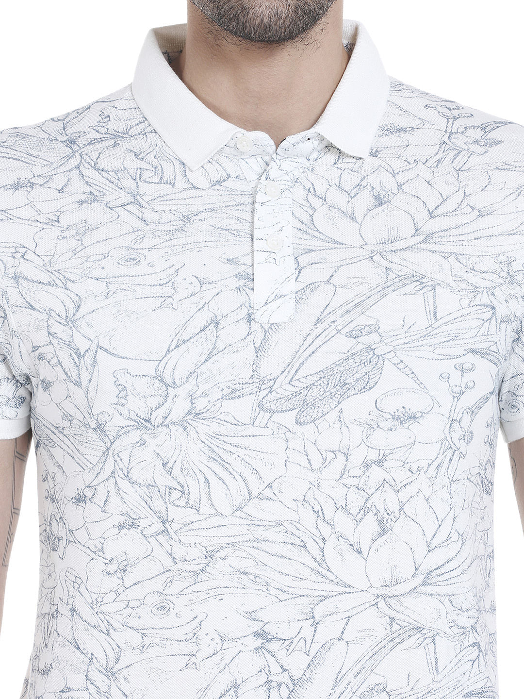 White All Over Print Polo T-Shirt
