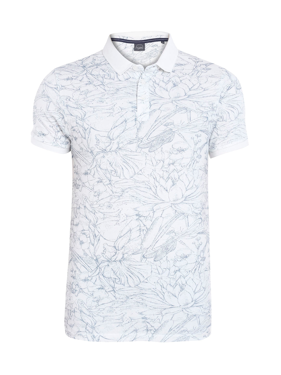 White All Over Print Polo T-Shirt
