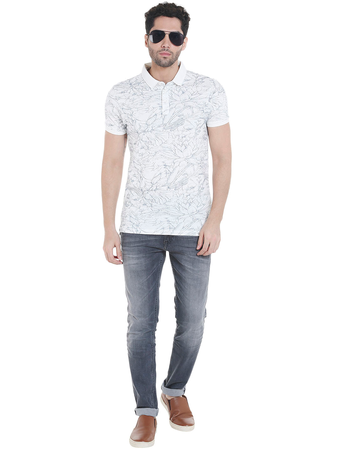 White All Over Print Polo T-Shirt