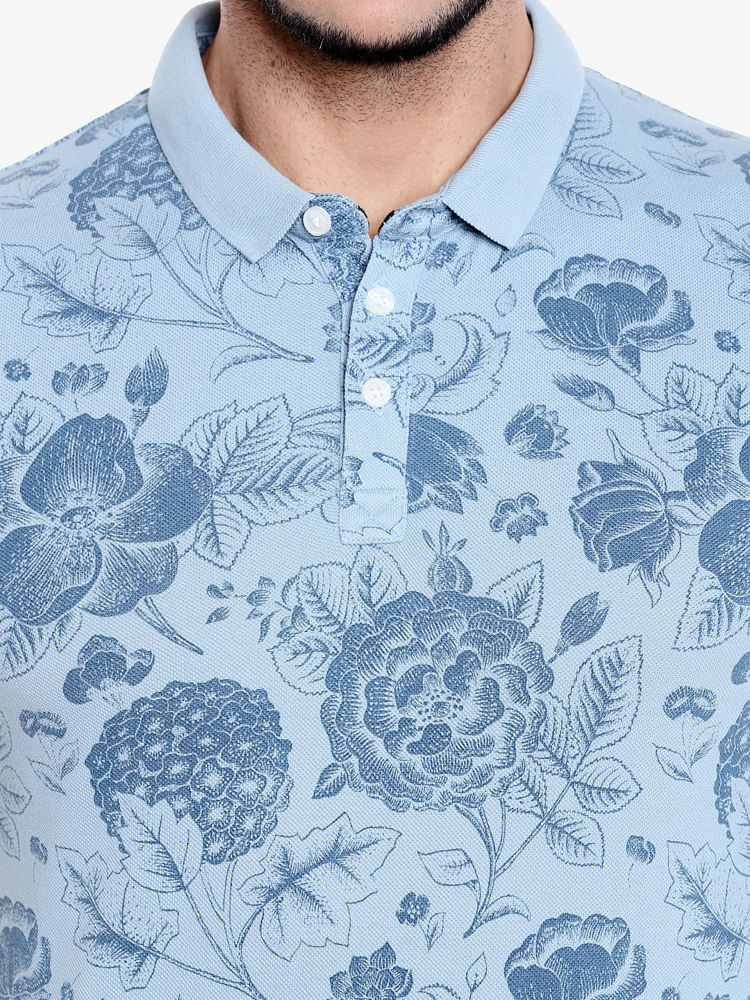 Blue Floral Print Polo T-Shirt