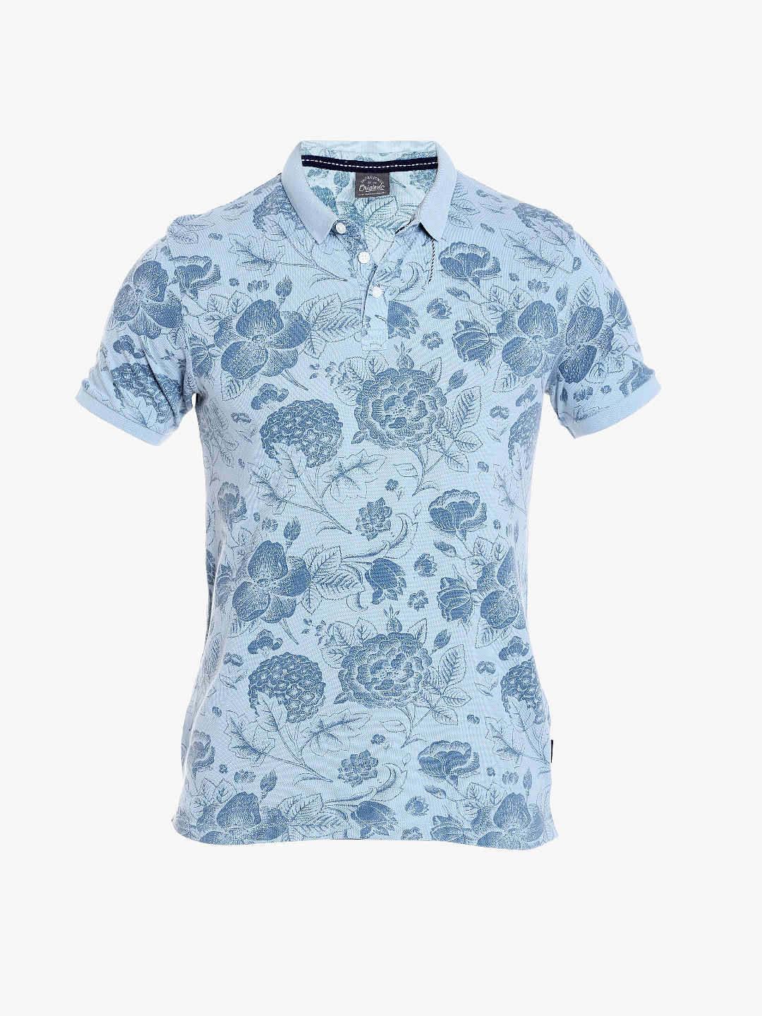 Blue Floral Print Polo T-Shirt