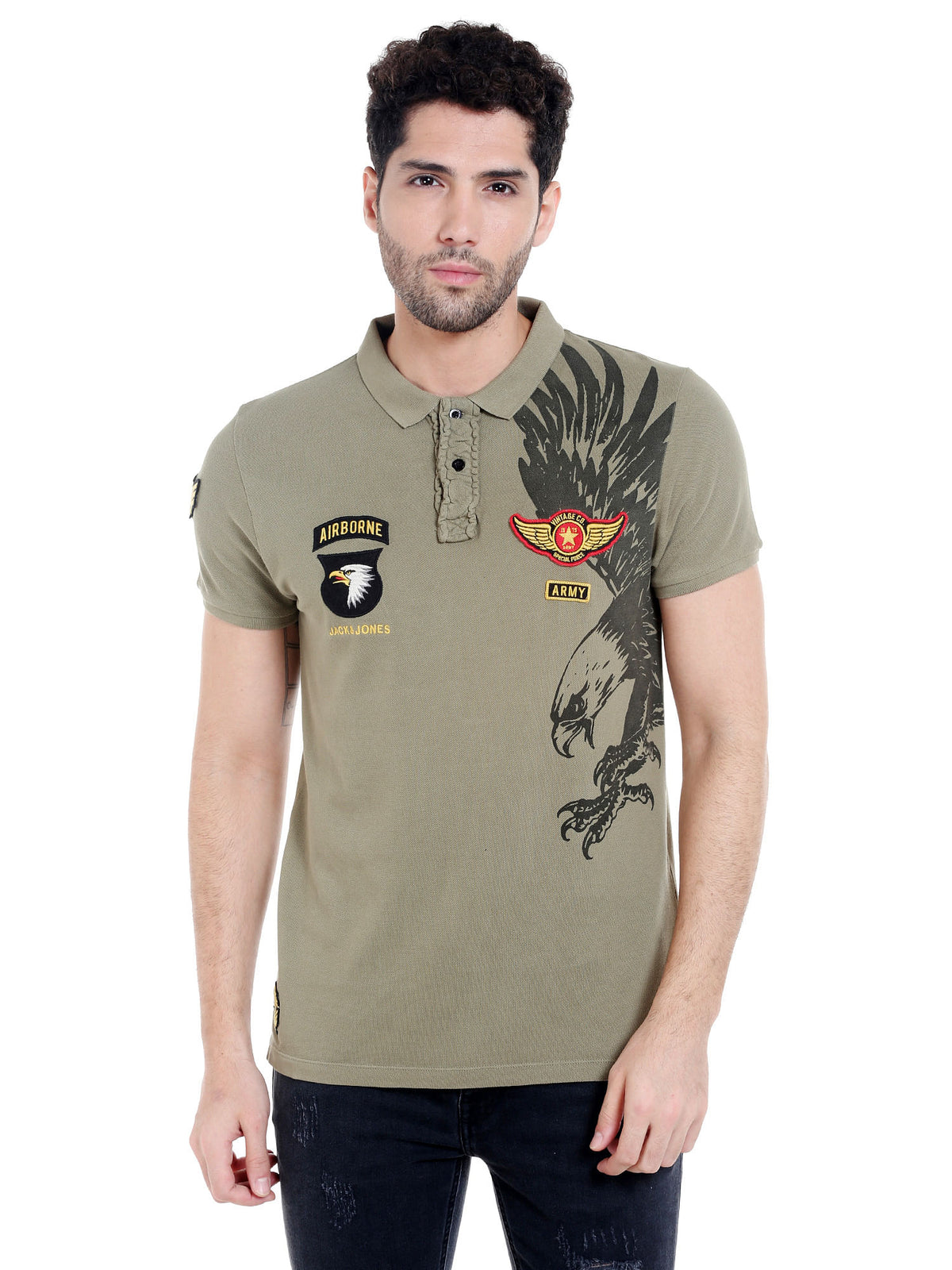 Green Badge Detail Polo T-Shirt - S
