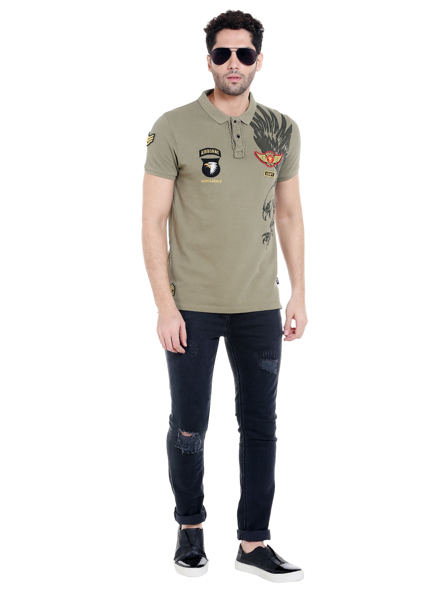 Green Badge Detail Polo T-Shirt