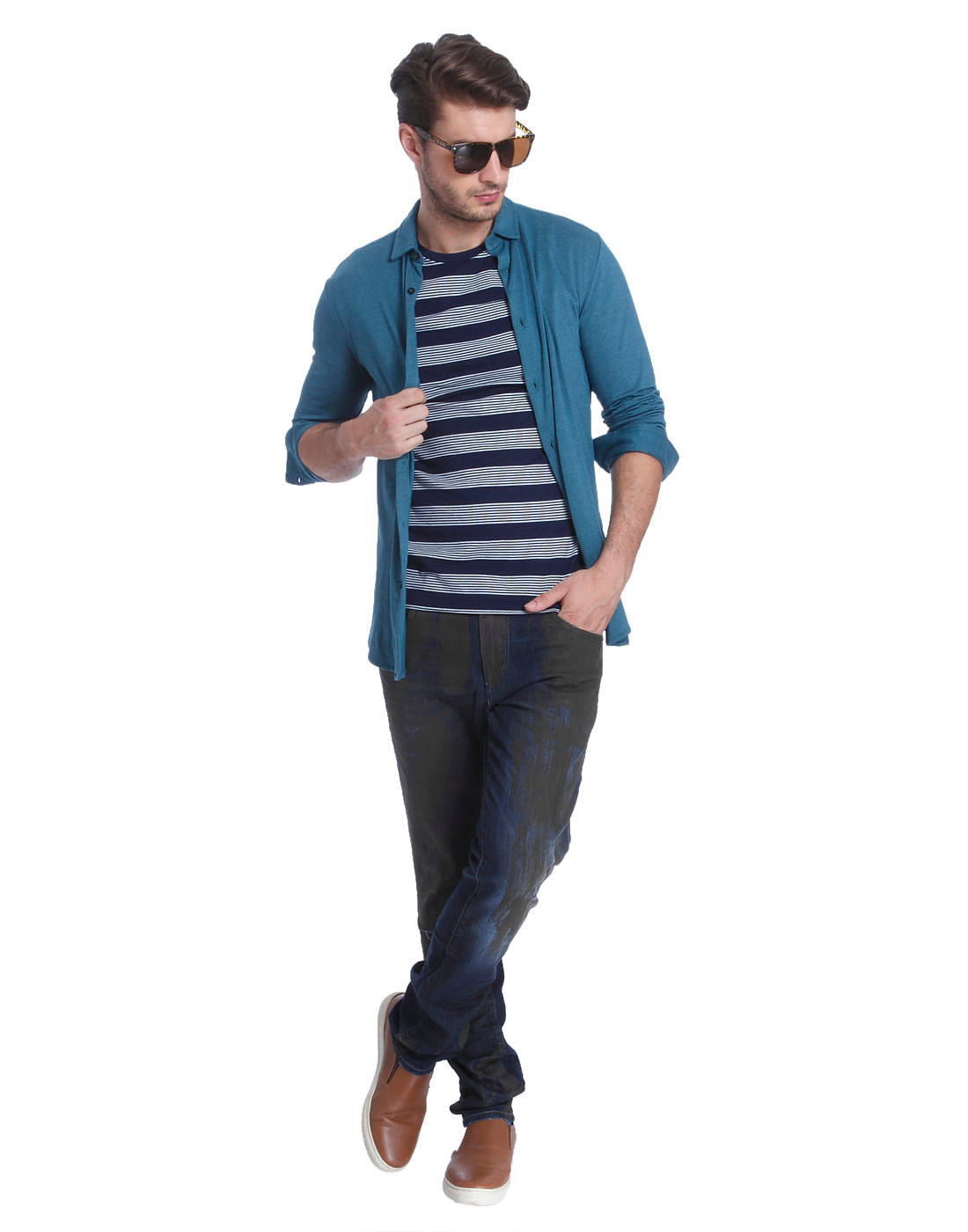Teal Blue Jersey Slim Fit Shirt