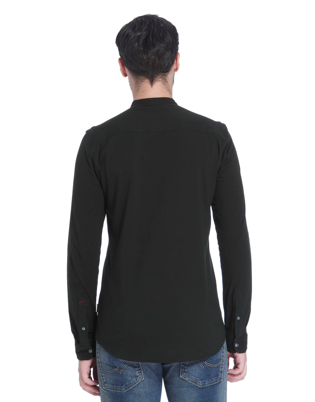 Black Mandarin Collar Slim Fit Shirt