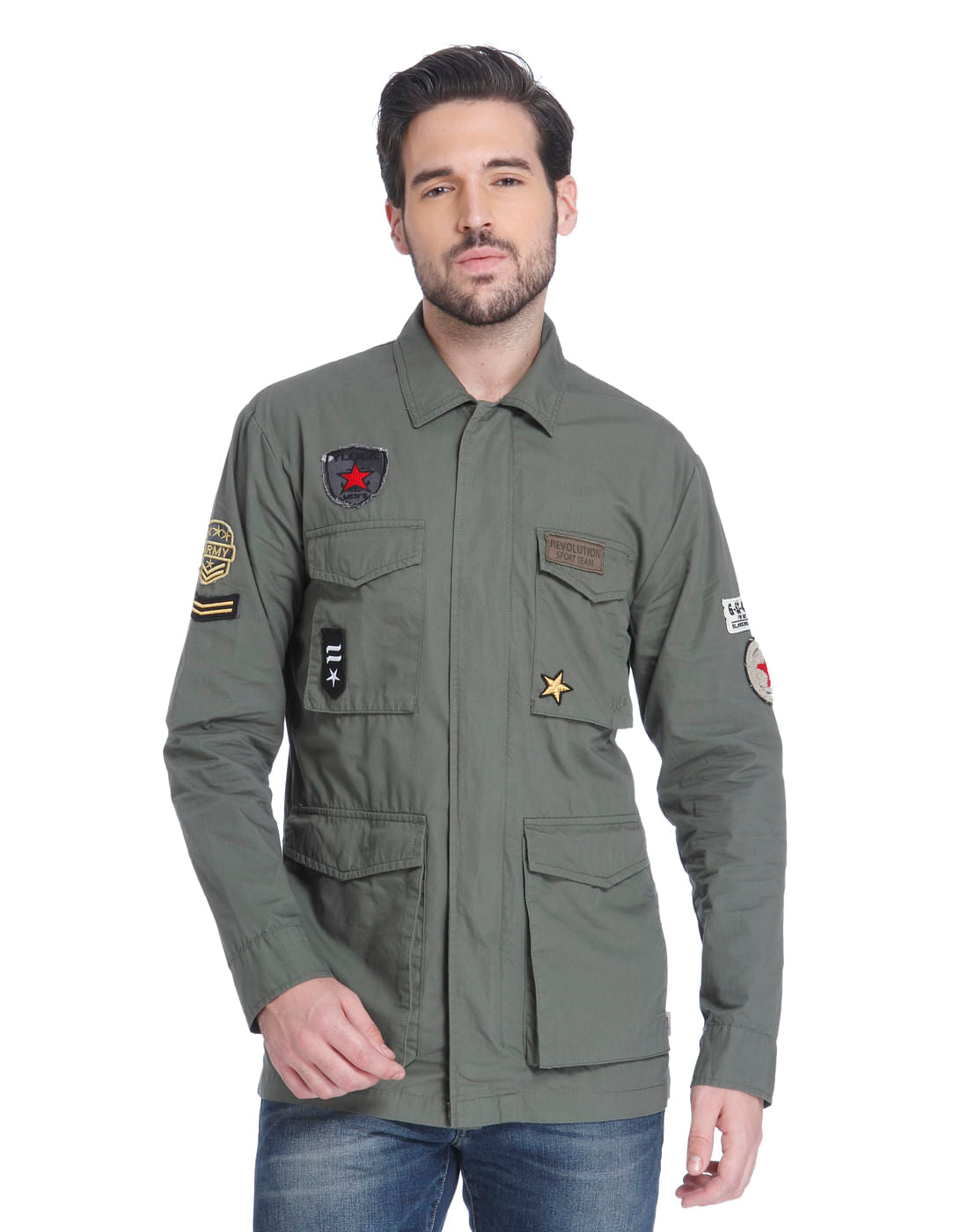 Military Green Badge Detail Shirt - S