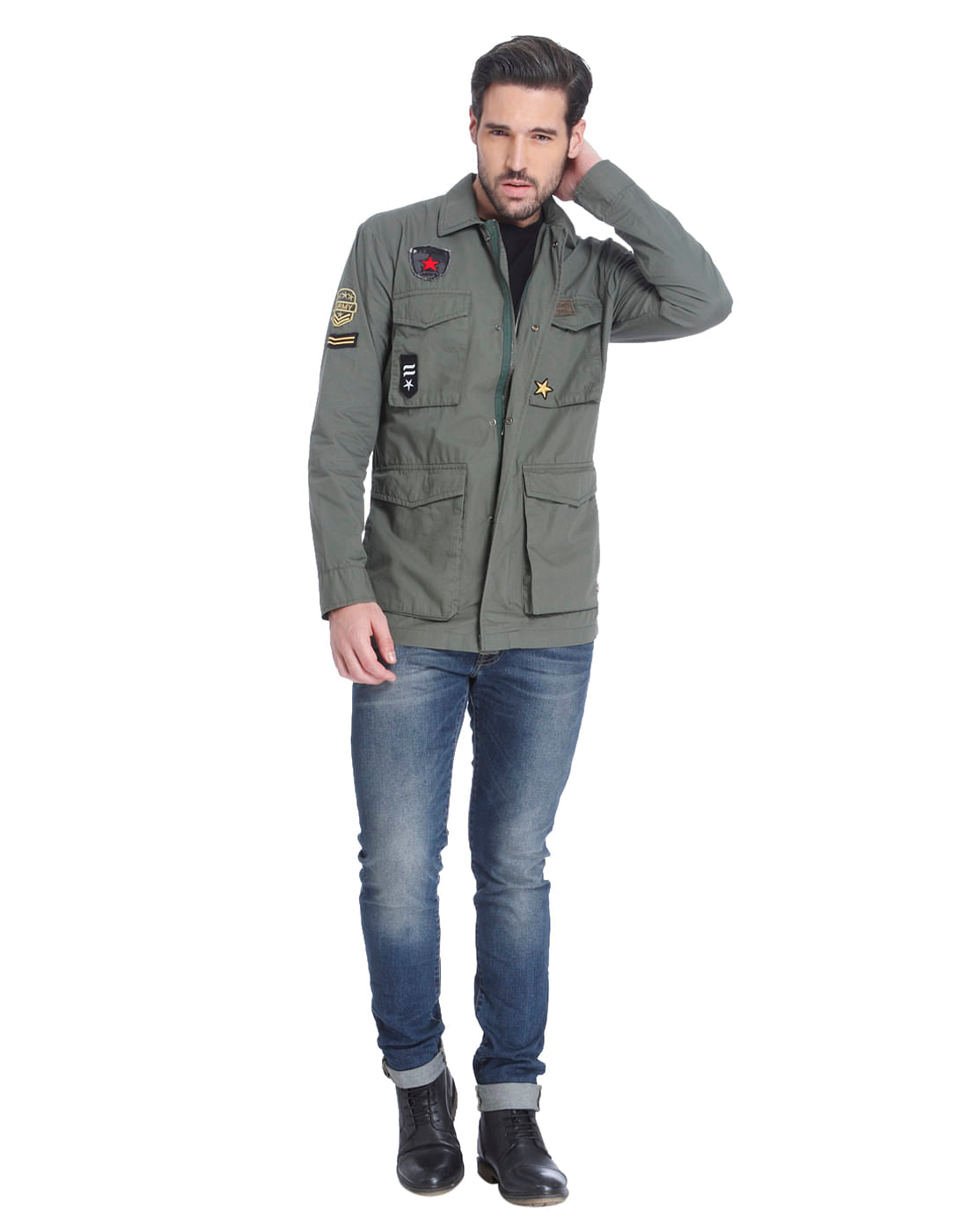 Military Green Badge Detail Shirt