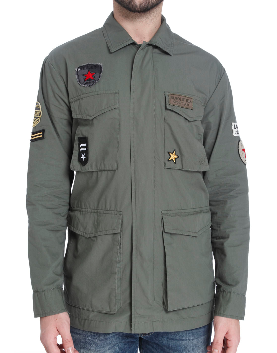 Military Green Badge Detail Shirt