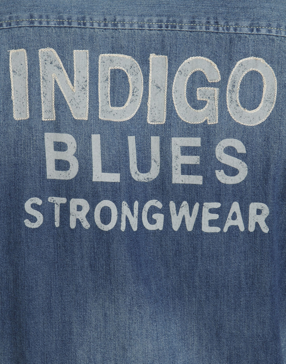 Dark Blue Denim Text Print Shirt