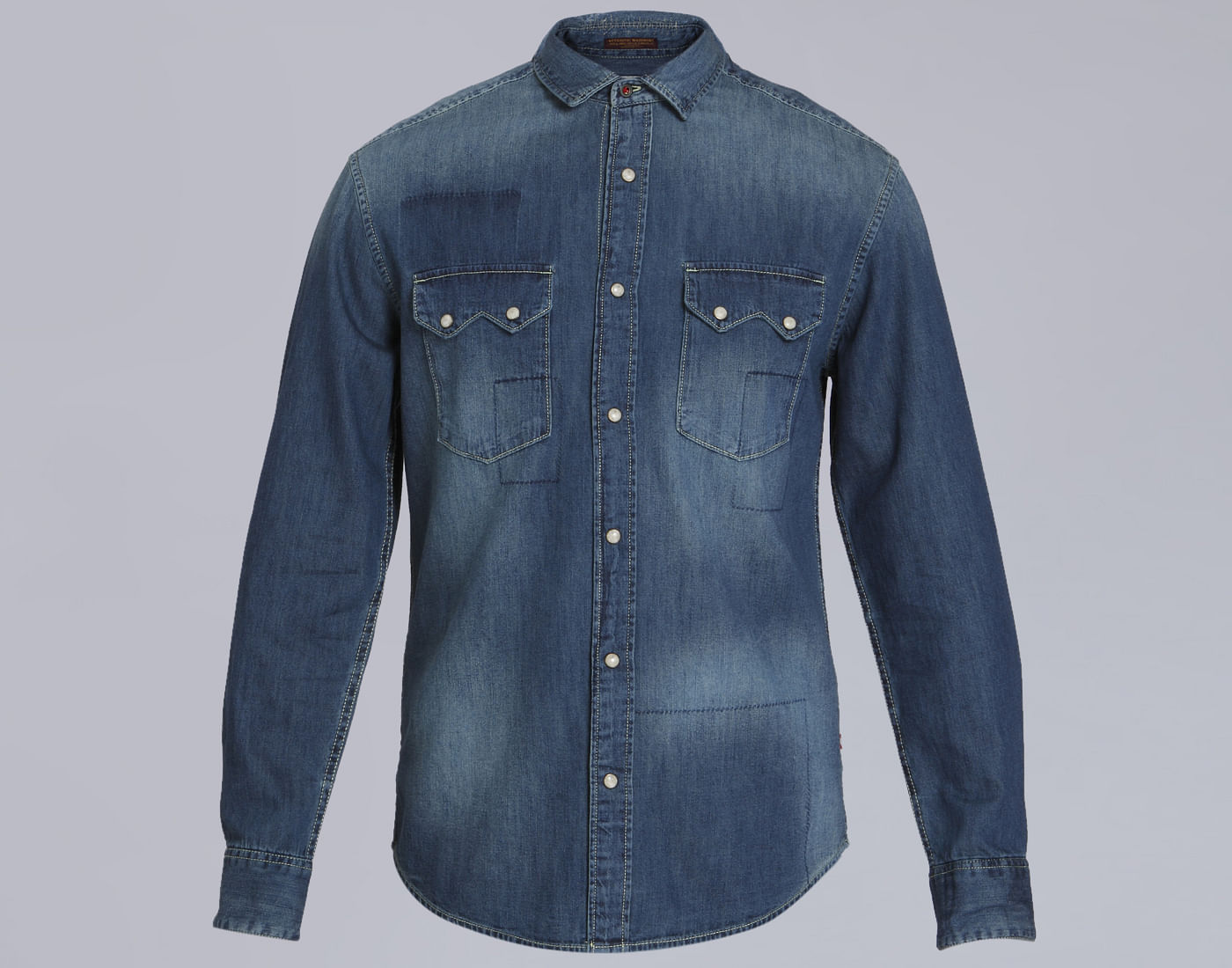Dark Blue Denim Text Print Shirt
