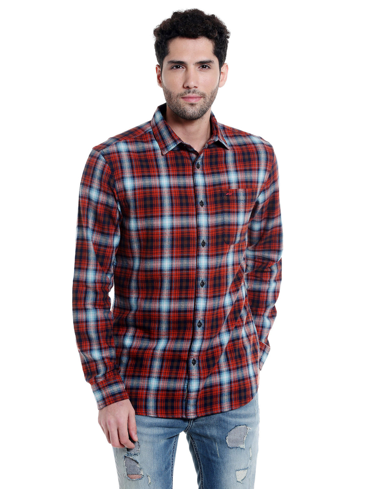 Red & Blue Check Slim Fit Shirt - S