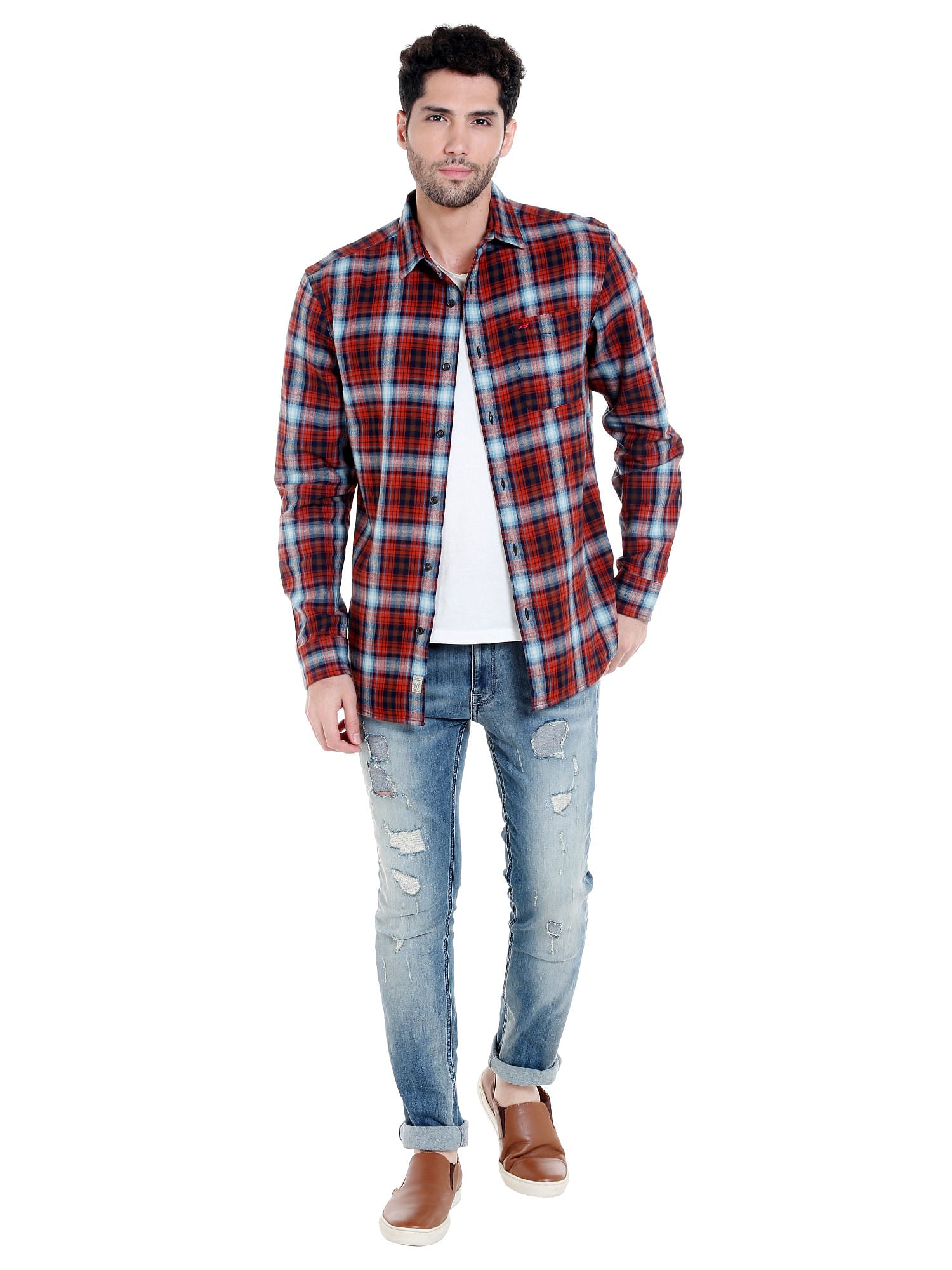Red & Blue Check Slim Fit Shirt