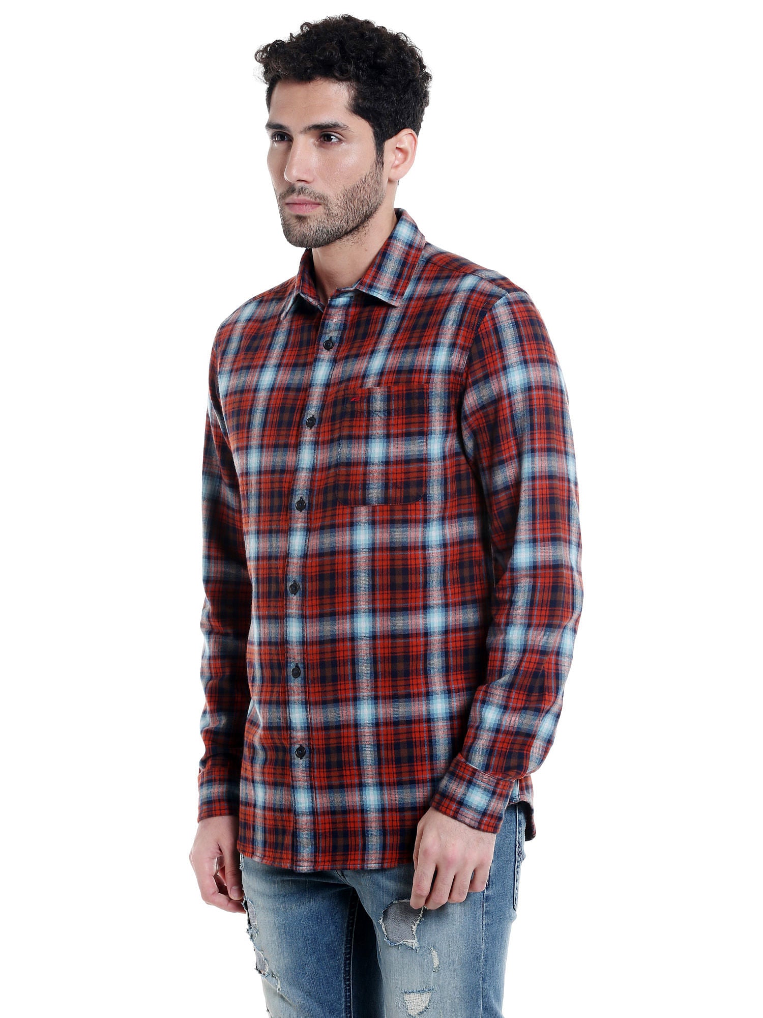 Red & Blue Check Slim Fit Shirt