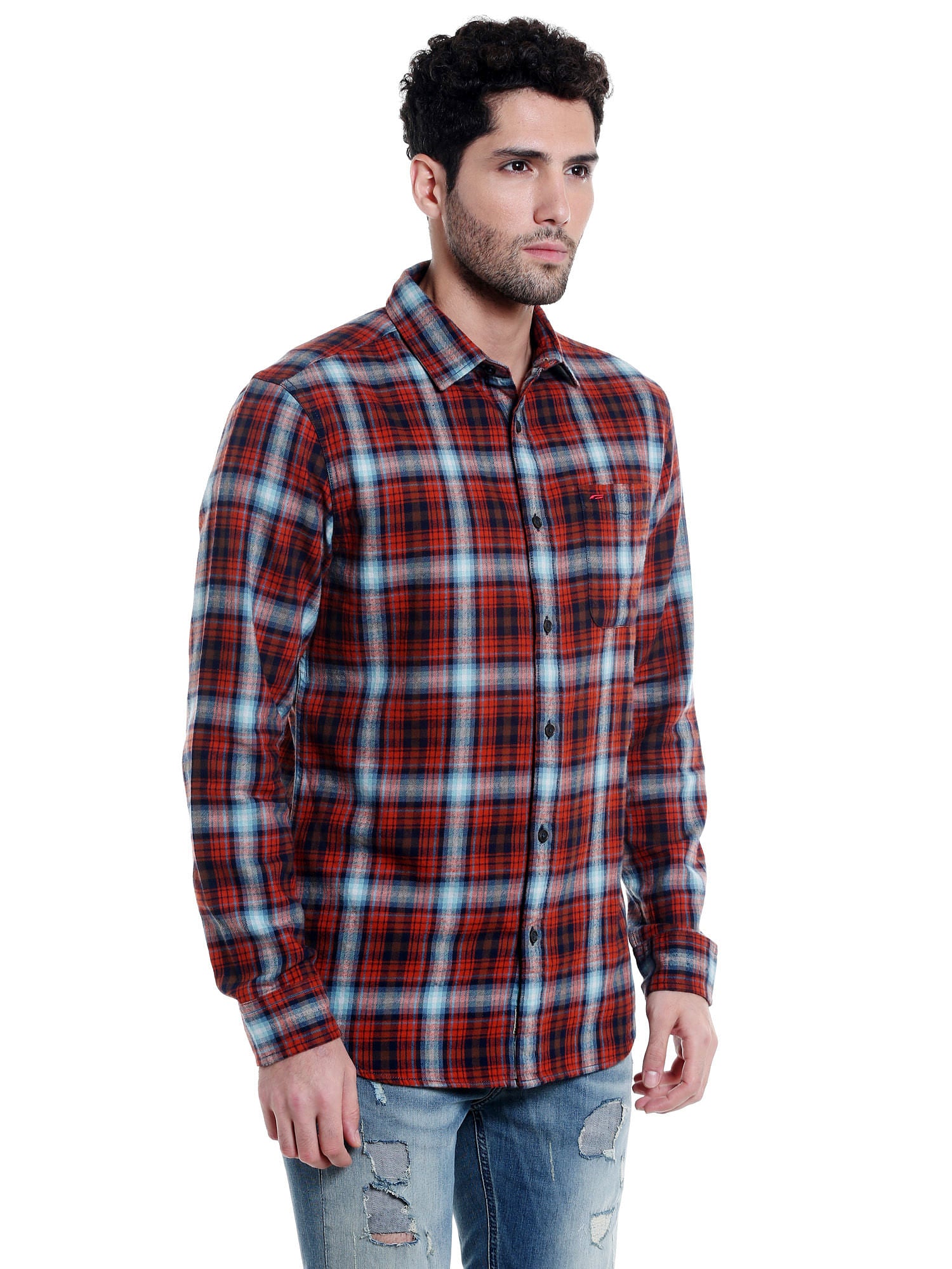 Red & Blue Check Slim Fit Shirt