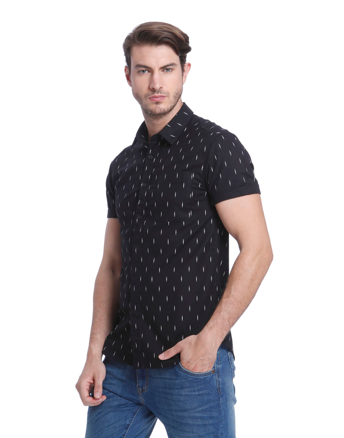 Black Printed Slim Fit Shirt