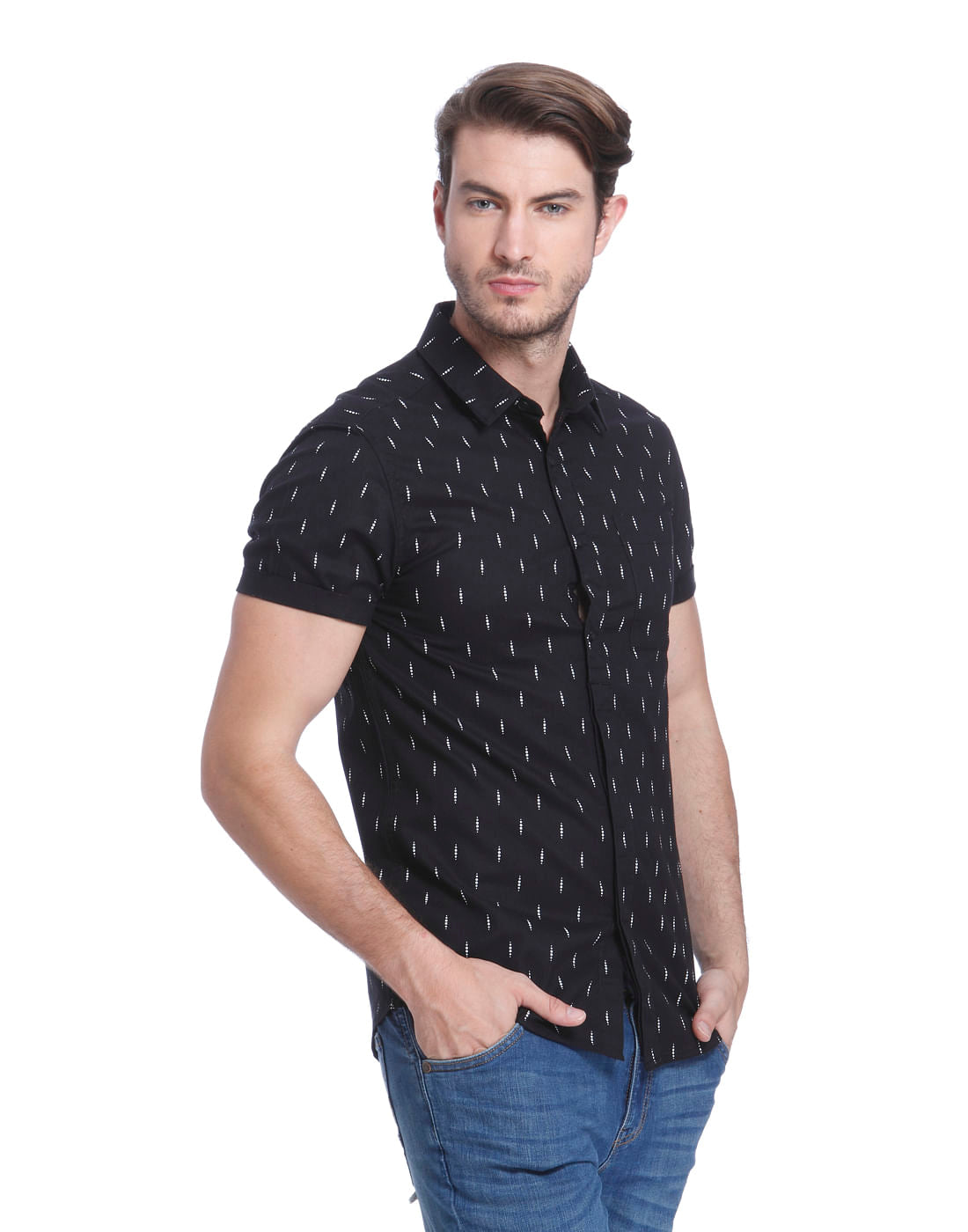 Black Printed Slim Fit Shirt