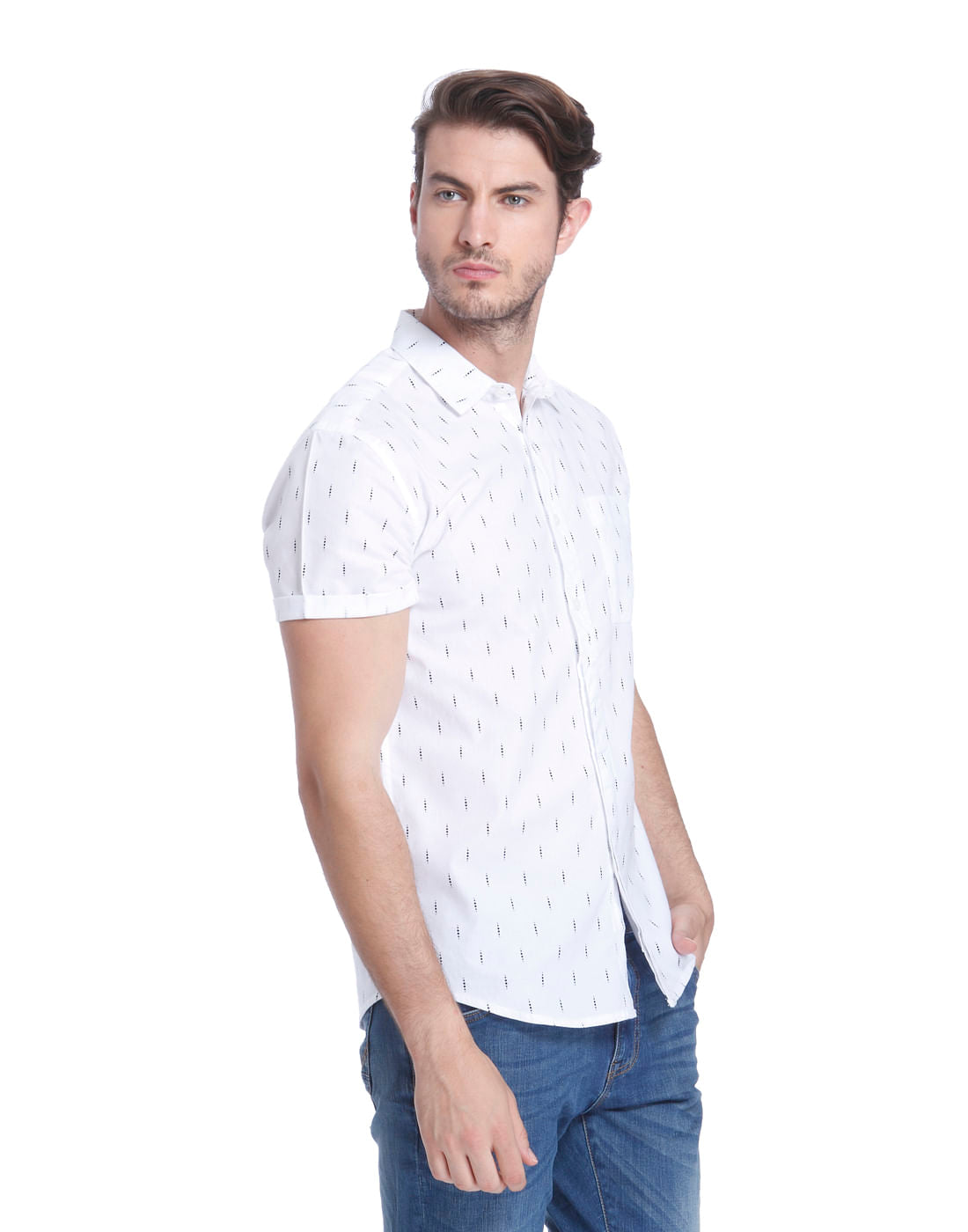 White Printed Slim Fit Shirt