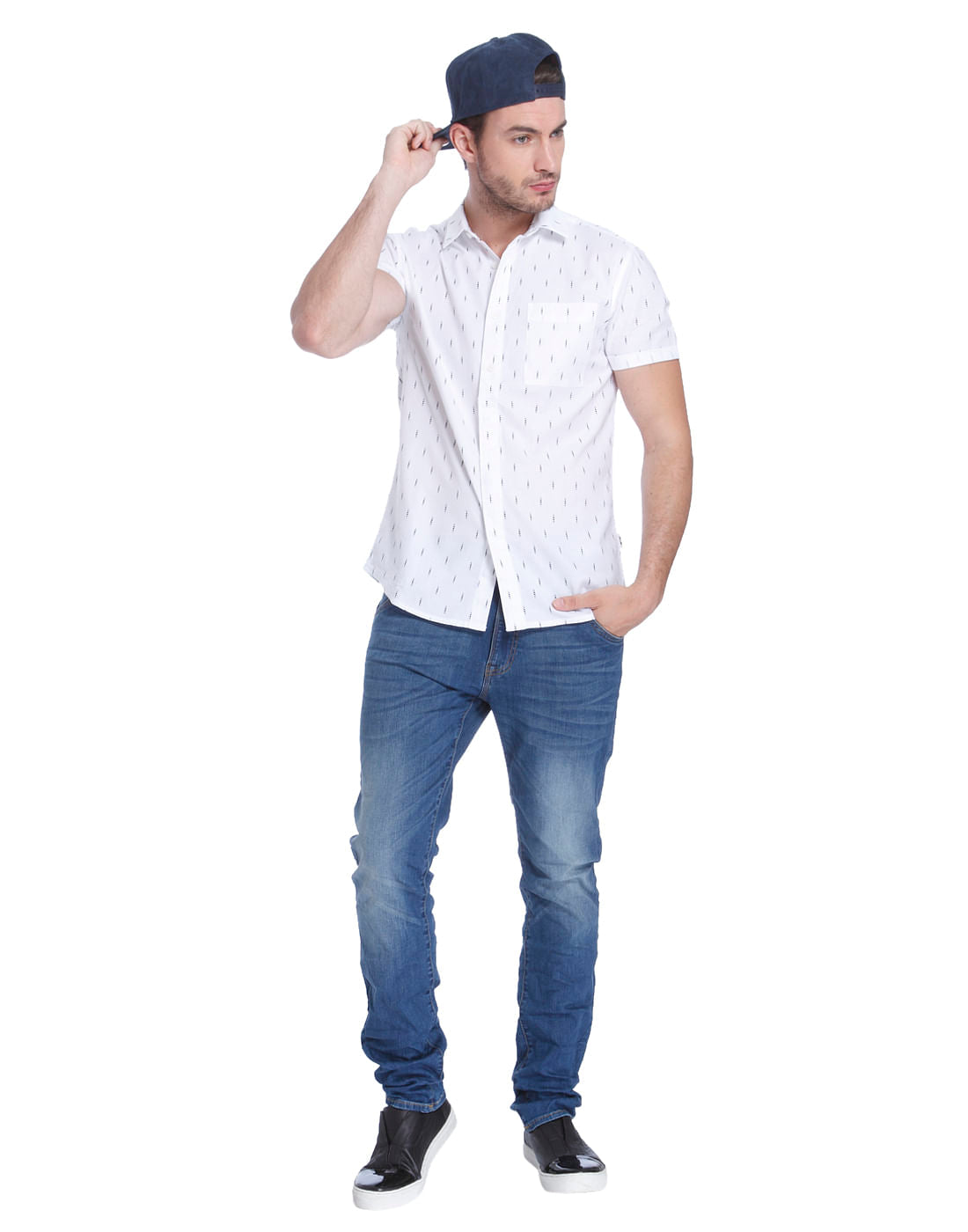 White Printed Slim Fit Shirt