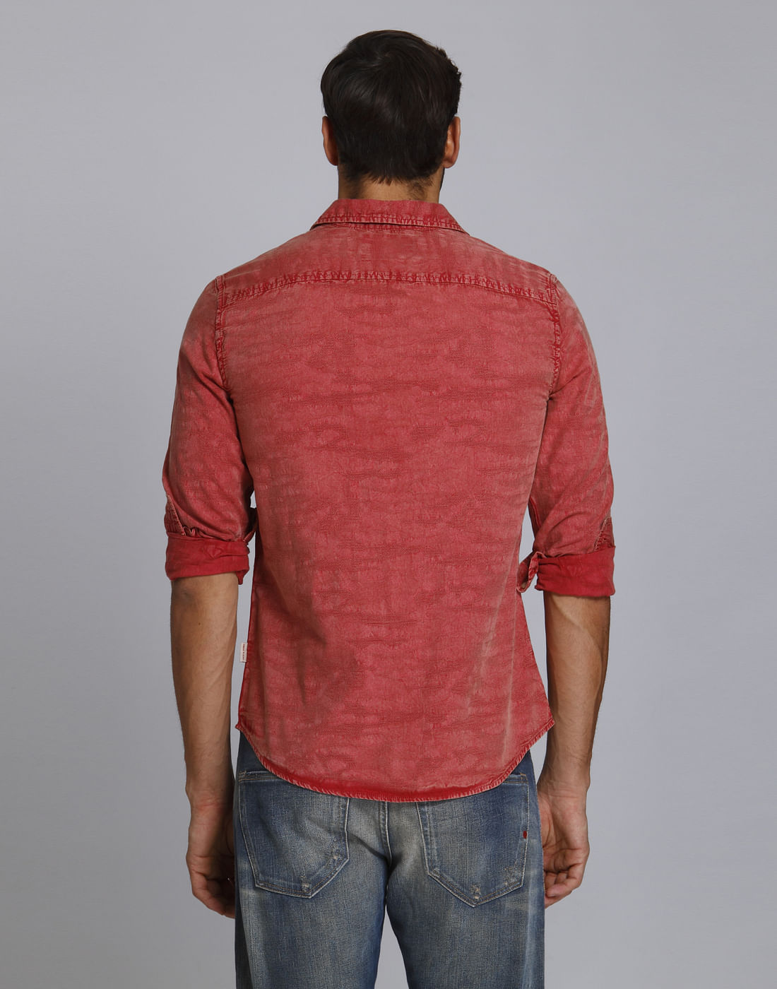 Red Textured Slim Fit Shirt