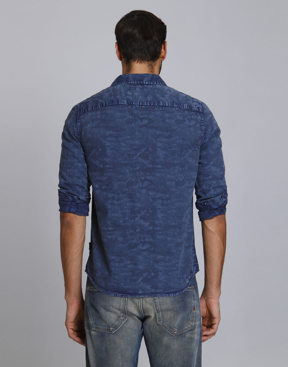 Blue Textured Slim Fit Shirt