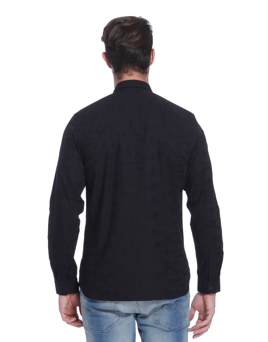 Blue Self Print Slim Fit Shirt