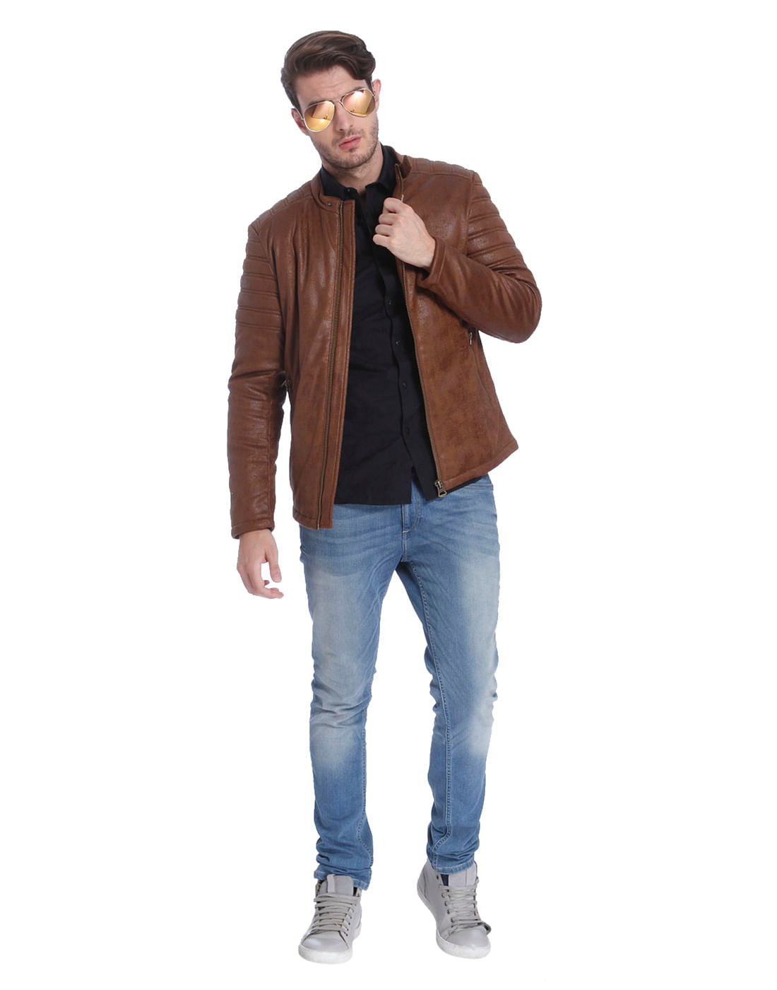 Blue Self Print Slim Fit Shirt