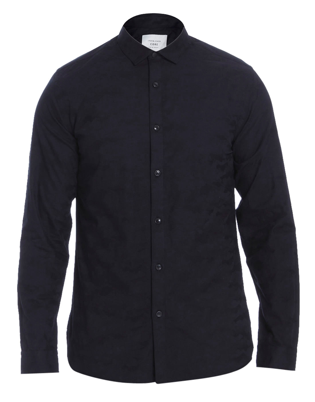 Blue Self Print Slim Fit Shirt